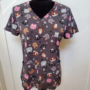 KOI Basics scrubs top cats and dogs faces light weight, breathable